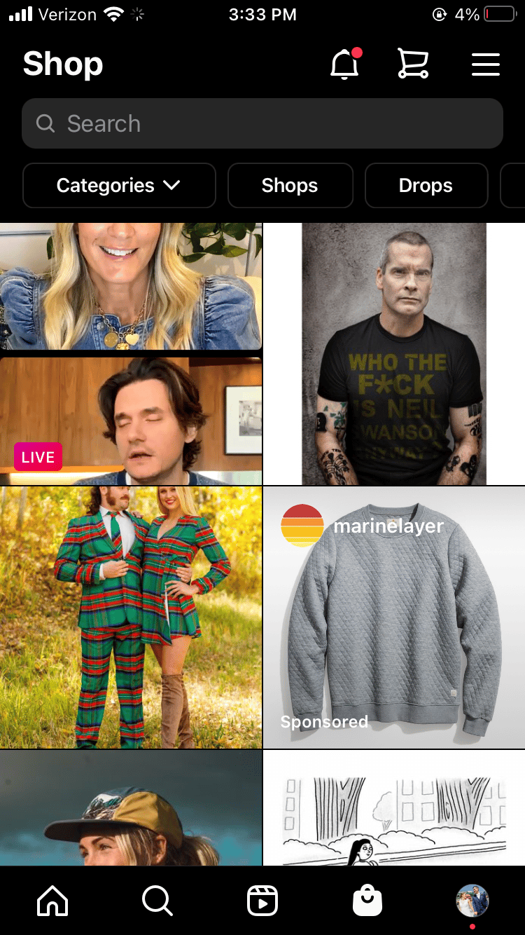 Liveshopping findes under shop fanen