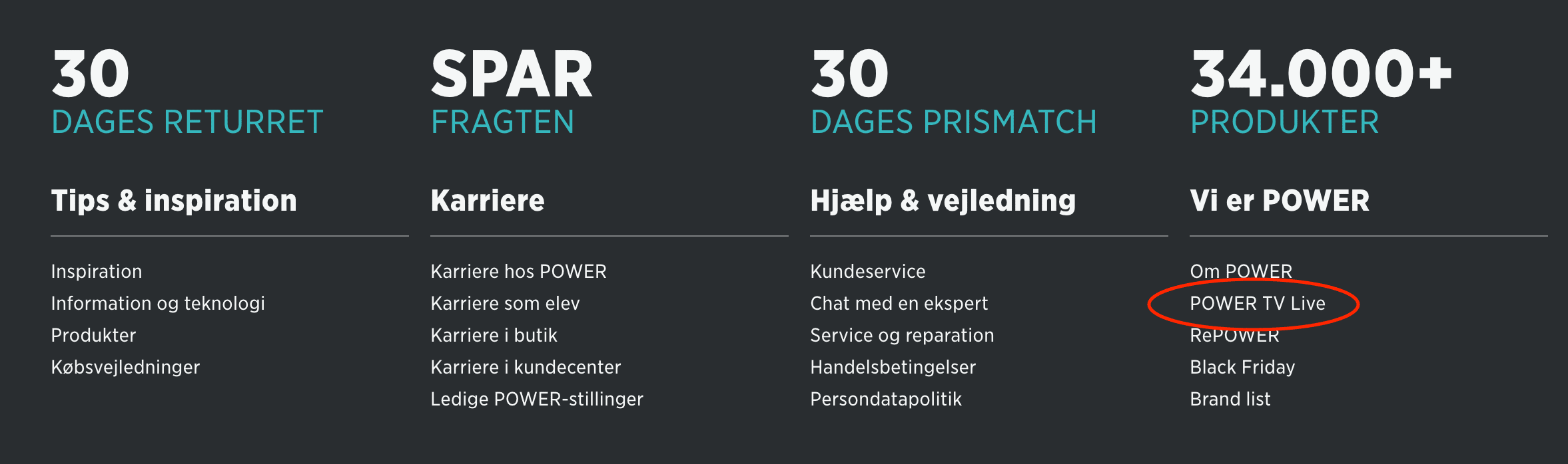 Powers bottom menu til liveshopping